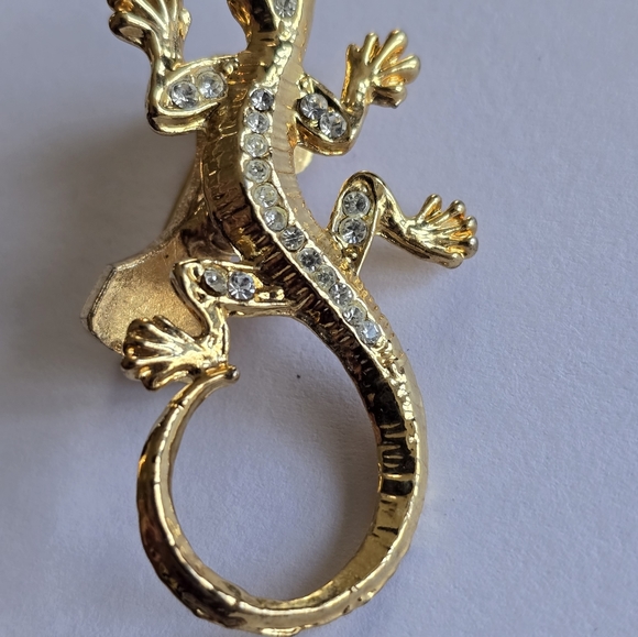 Vintage lizard brooch trembler tremblant pin gold tone salamander gecko reptile - Picture 3 of 10